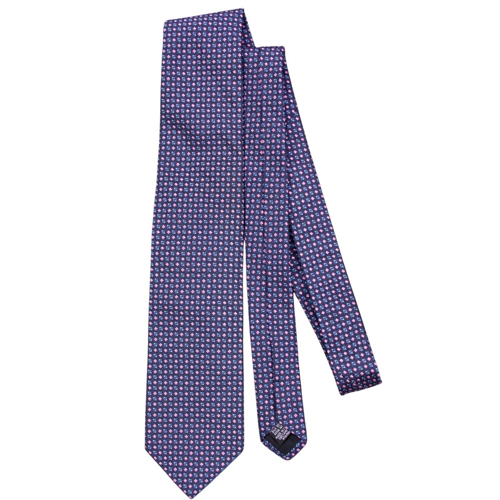 Hugo Boss Mens Blue Geometric Neck Tie 100% Silk Made in‎ Italy